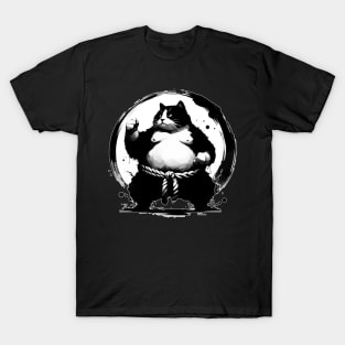 Sumo Cat Wrestler Sumie Enso Circle Japanese Brushstroke T-Shirt